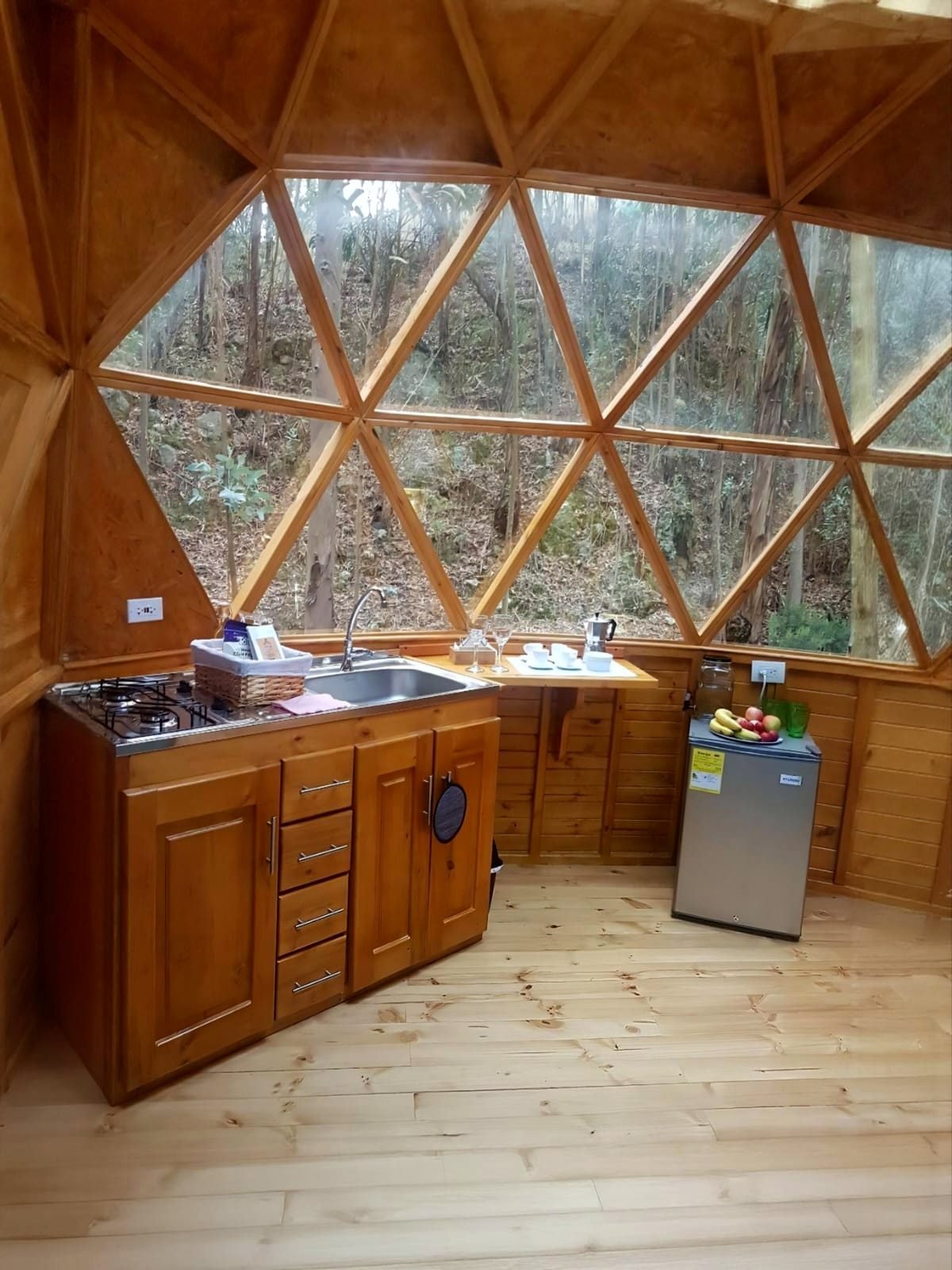 Cocina integral con nevera y minibar del Domo Col Loze